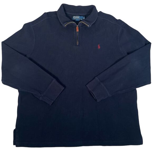 Polo Ralph Lauren Mens XL Quarter Zip Sweater Mock Neck Pullover Navy Red - Picture 1 of 8